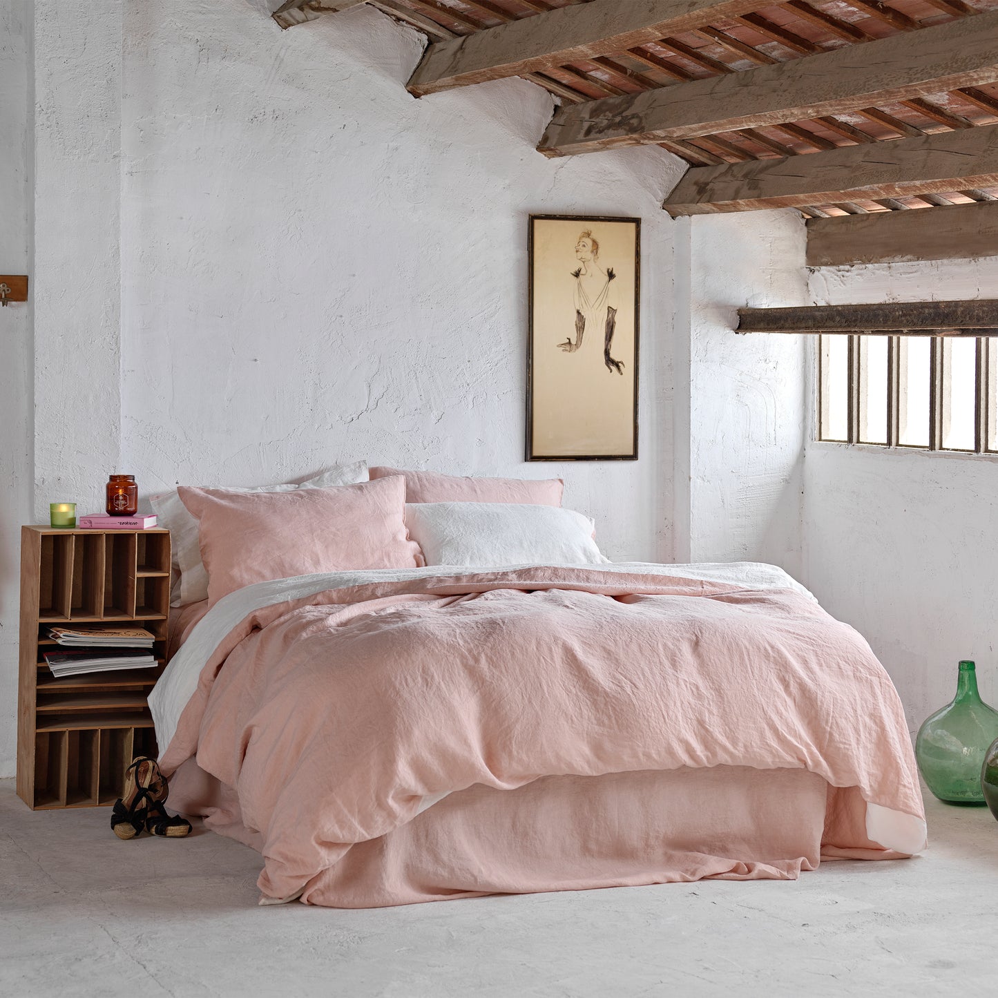 Funda para almohada linos ROSA&BLANCA - dE.LENZO