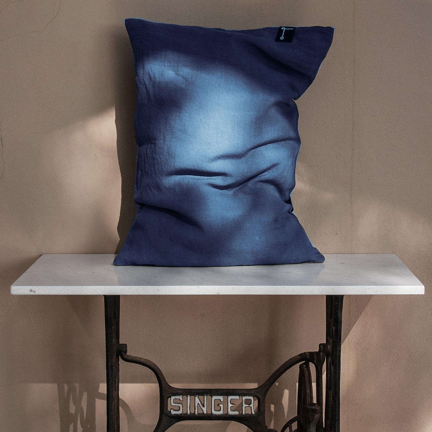 Funda de almohada lino AZUL JEAN-170gr/m2