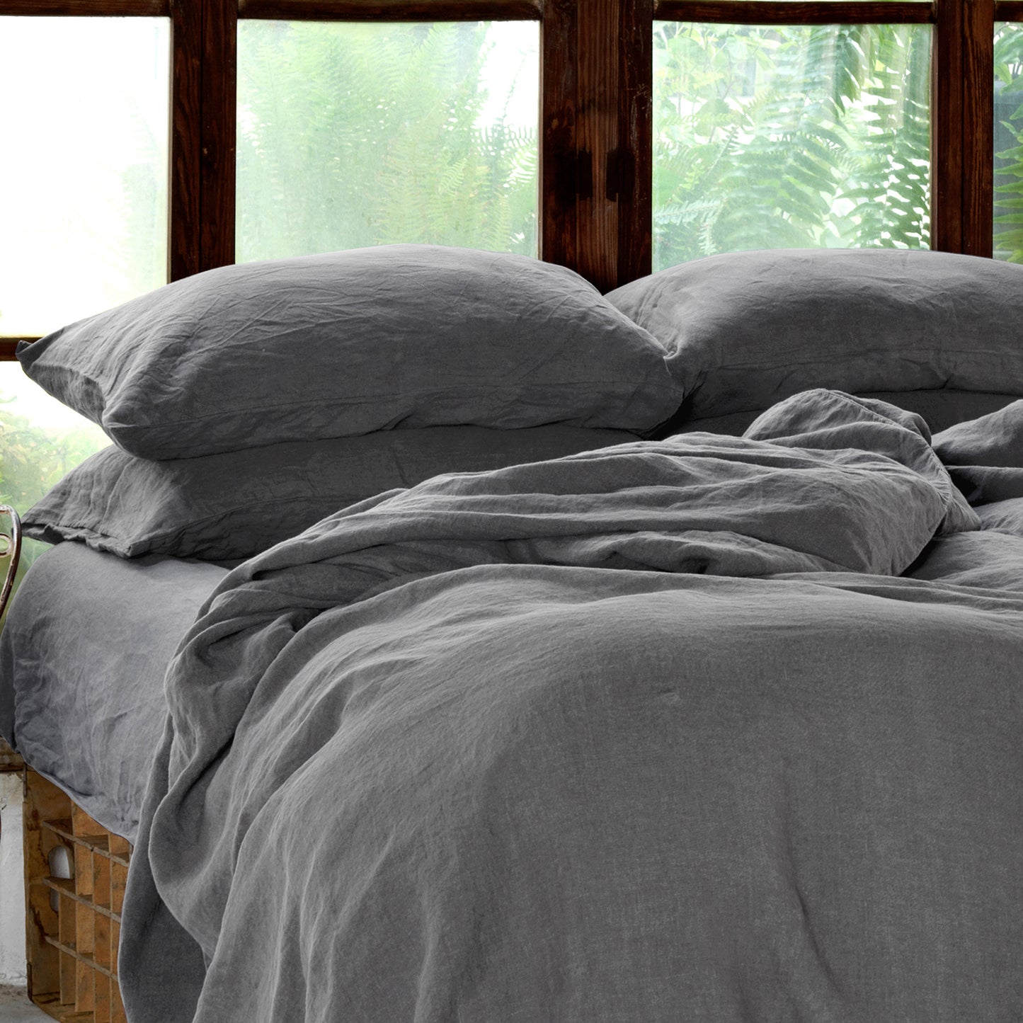 Funda de lino gris para almohada 50x75cm