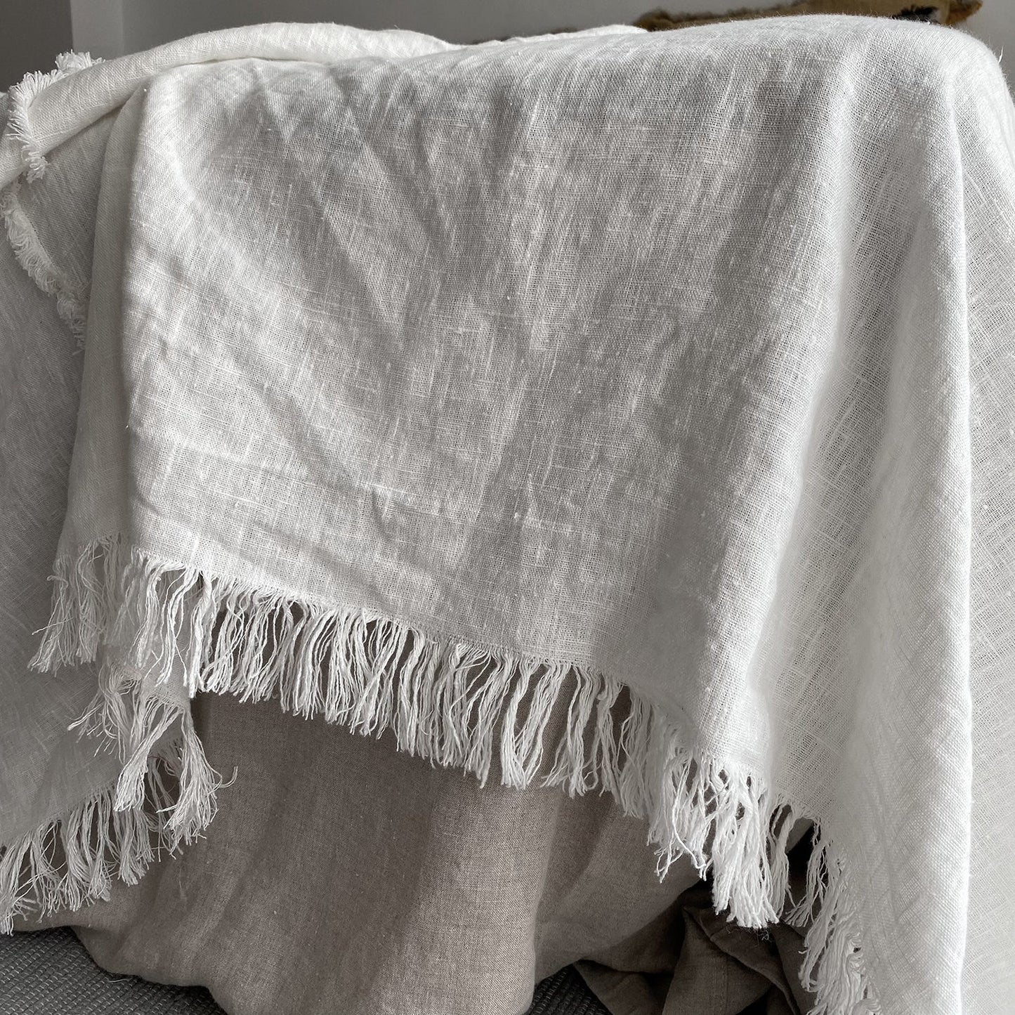 Flecos de colcha de verano de lino blanco