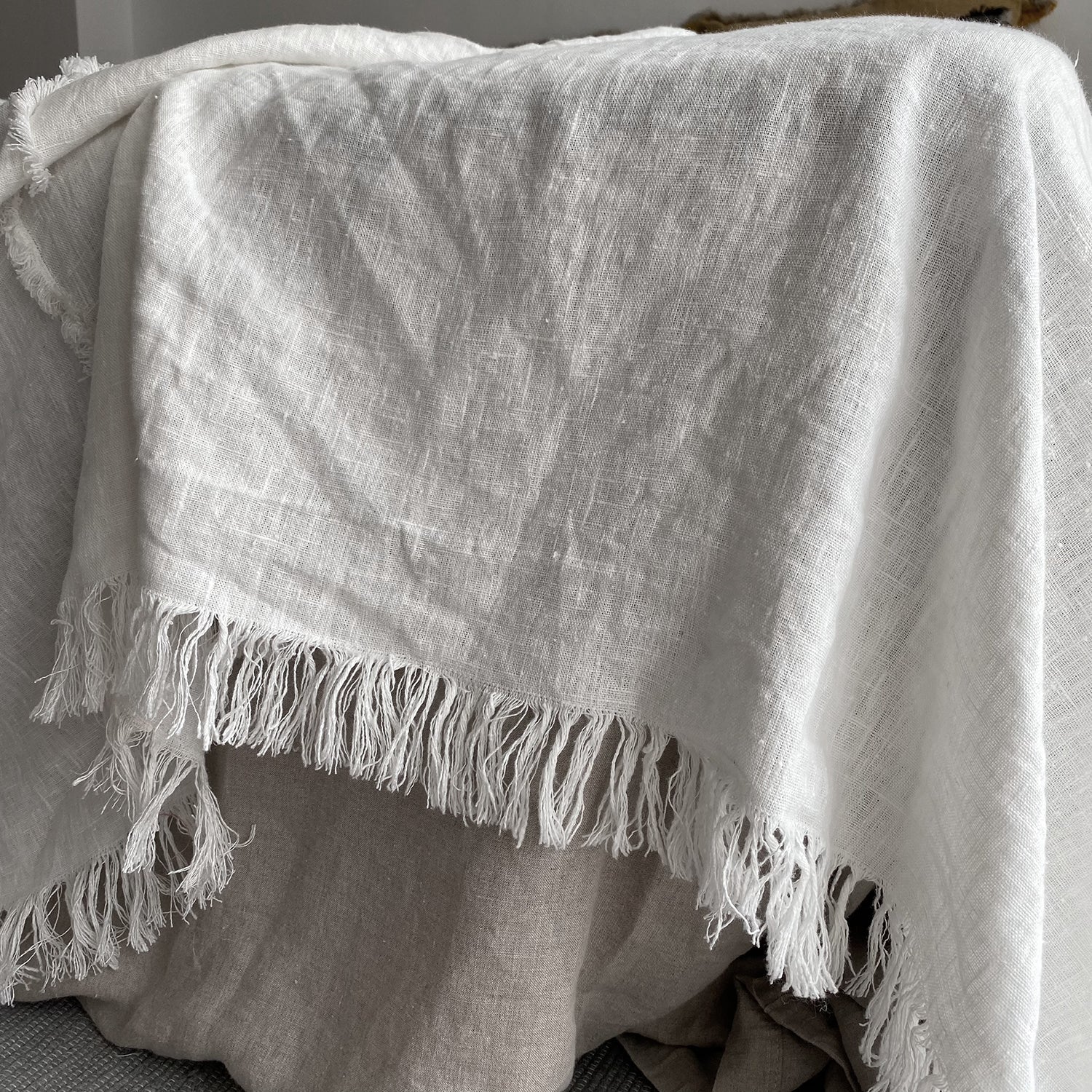 Flecos de colcha de verano de lino blanco