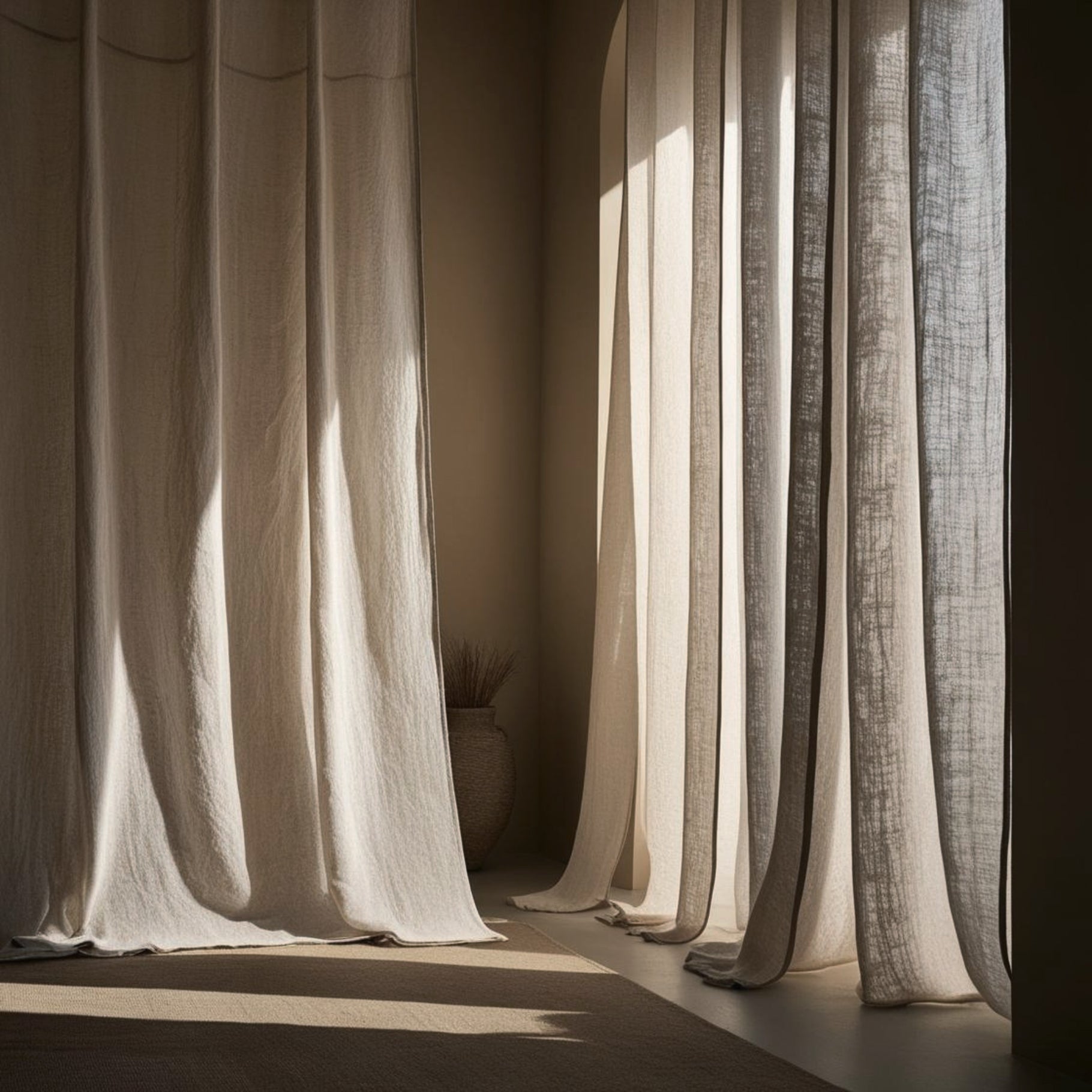 CORTINA DE LINO TUPIDO DE COLOR NATURAL