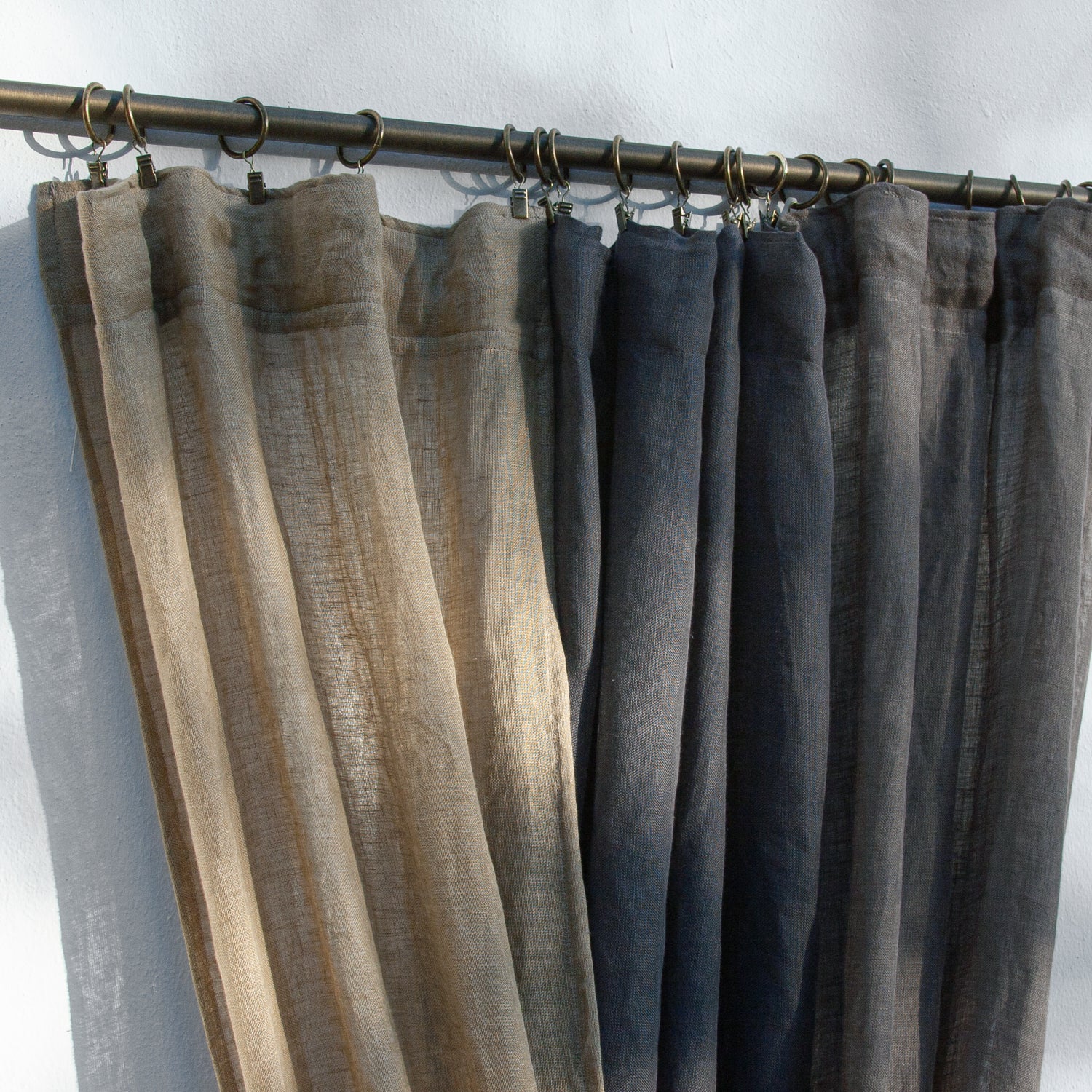 Cortinas de lino de color tierra,gris y topo