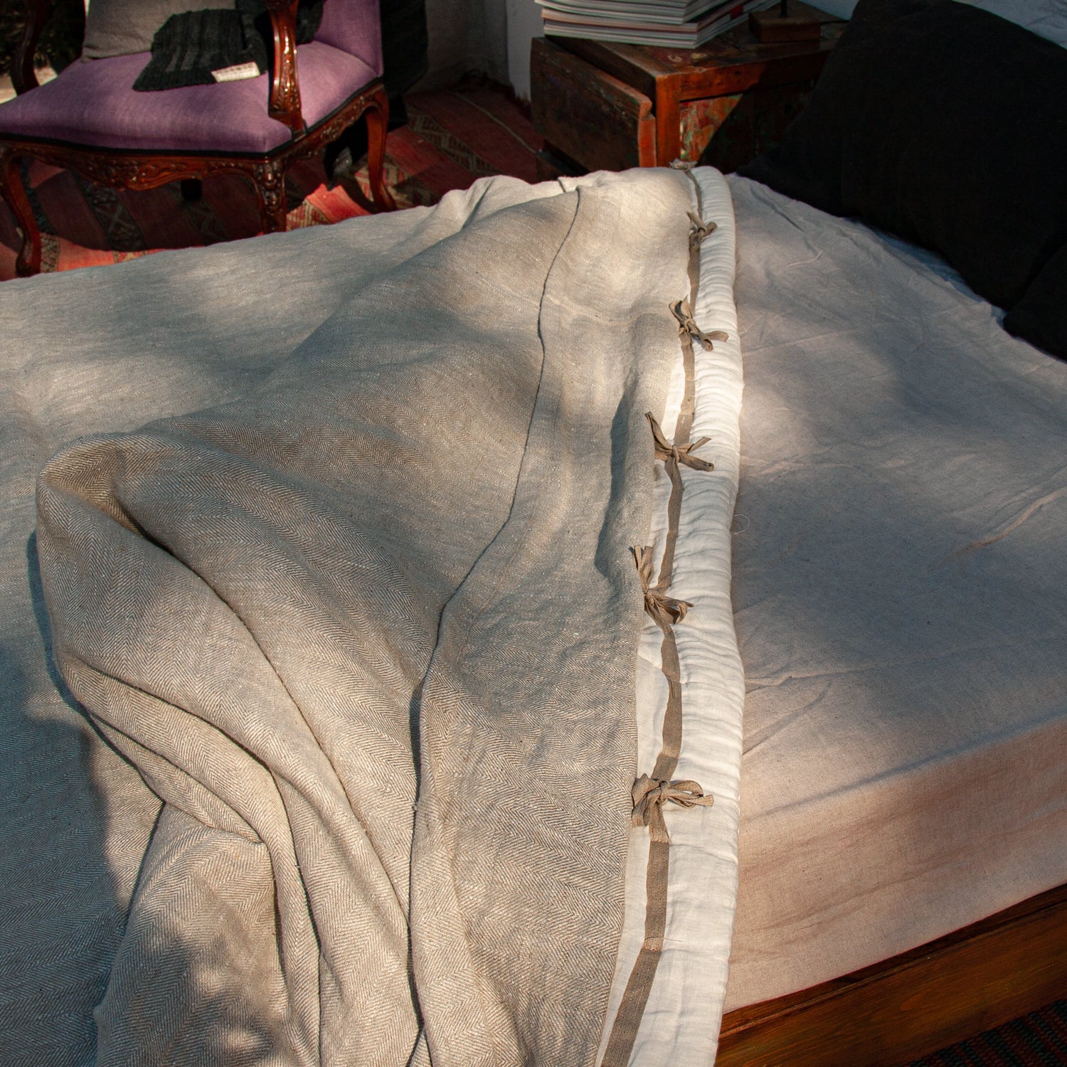 Colcha de lino extra grande 