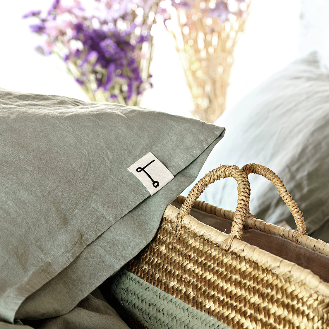 Funda de almohada lino verdes OLIVO