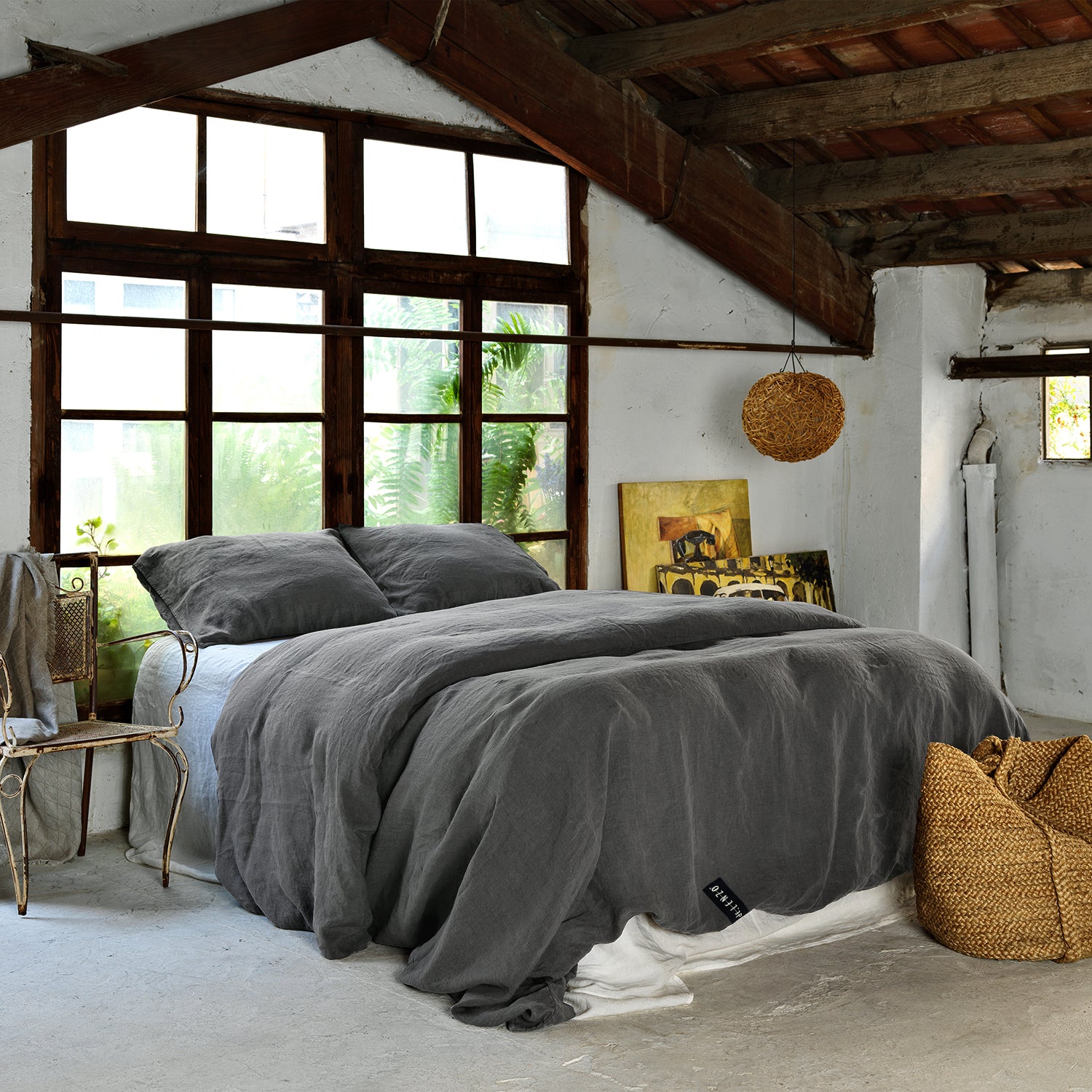 Juego de Funda nórdica lino GRIS