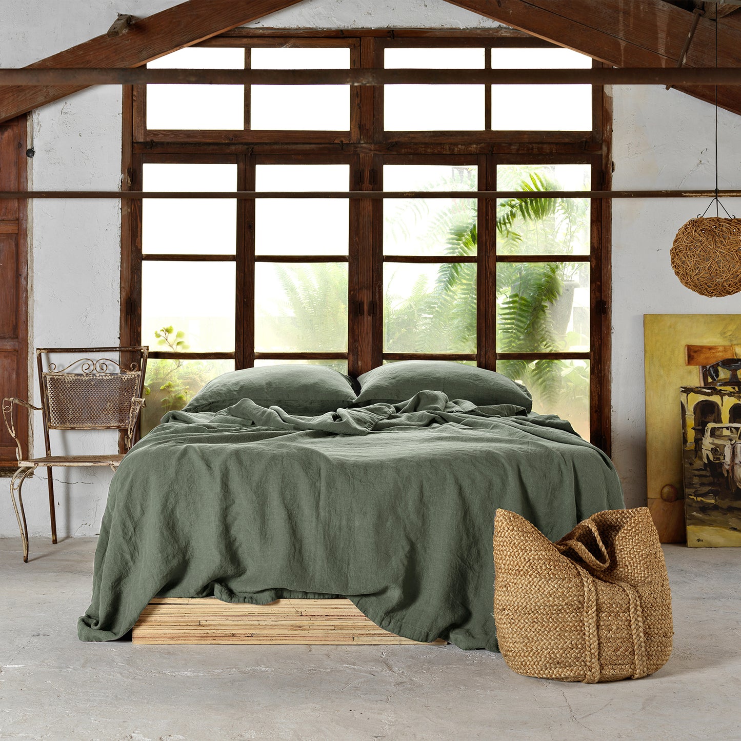 Juego de sábanas de lino CAPULET OLIVE-170gr/m2