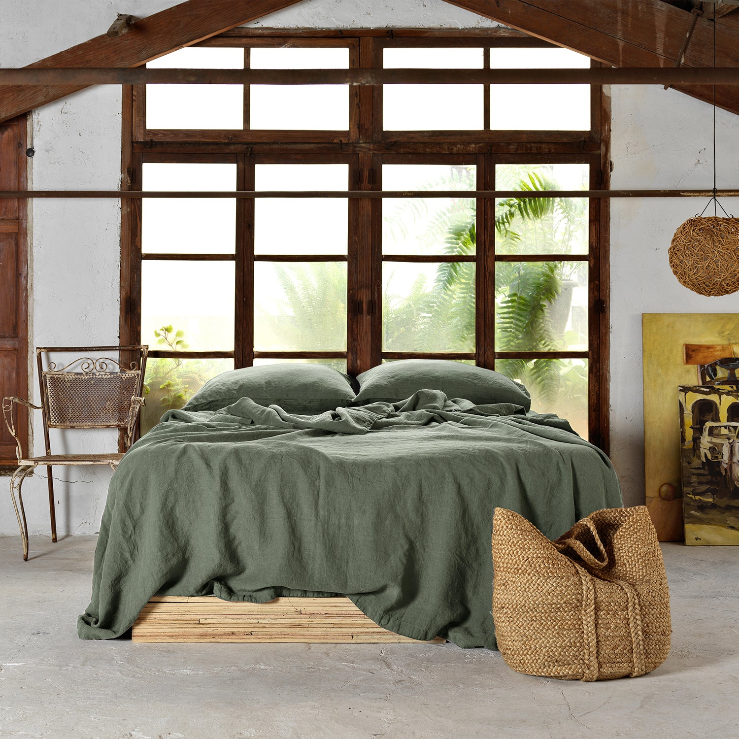 Juego de sábanas de lino CAPULET OLIVE-170gr/m2