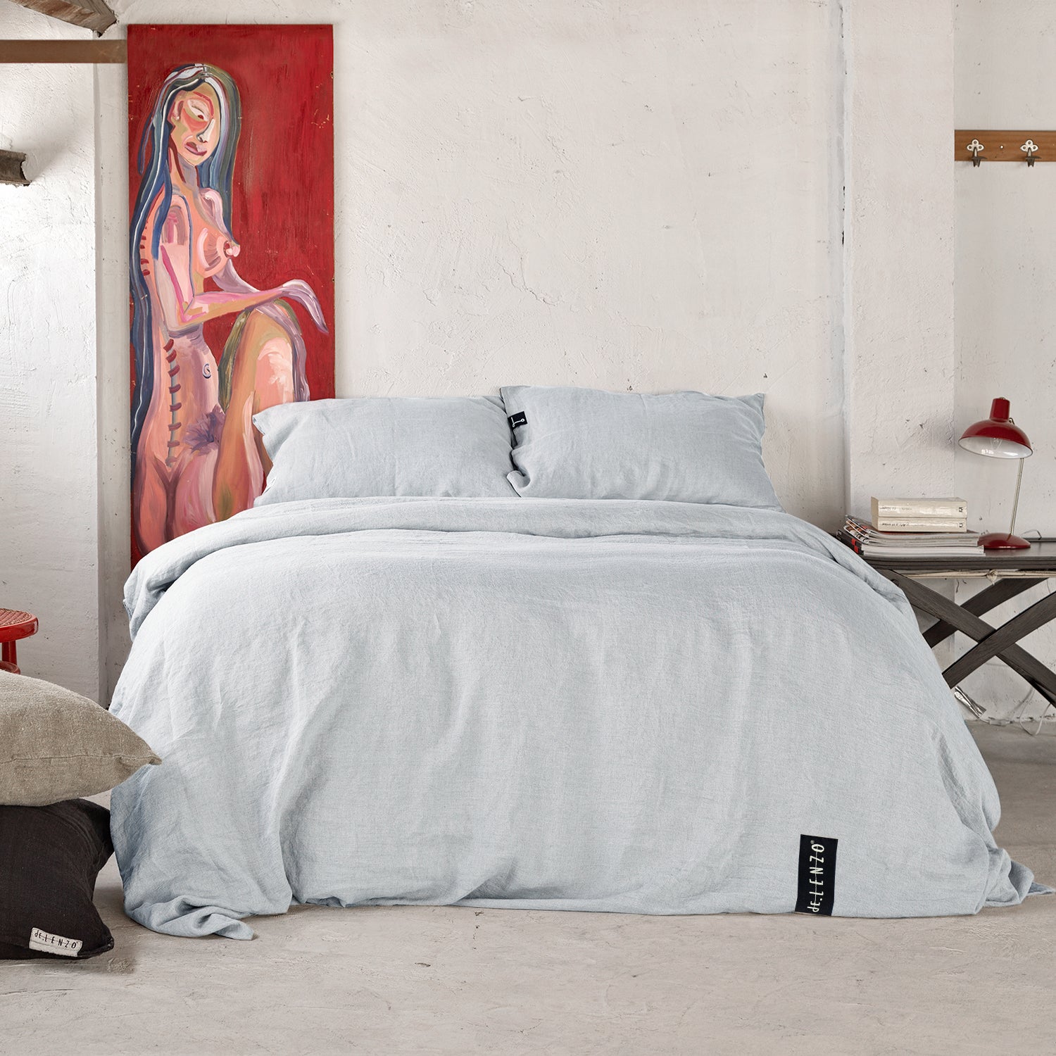 Funda de almohada 50x75cm de lino de color gris claro. dE.LENZO