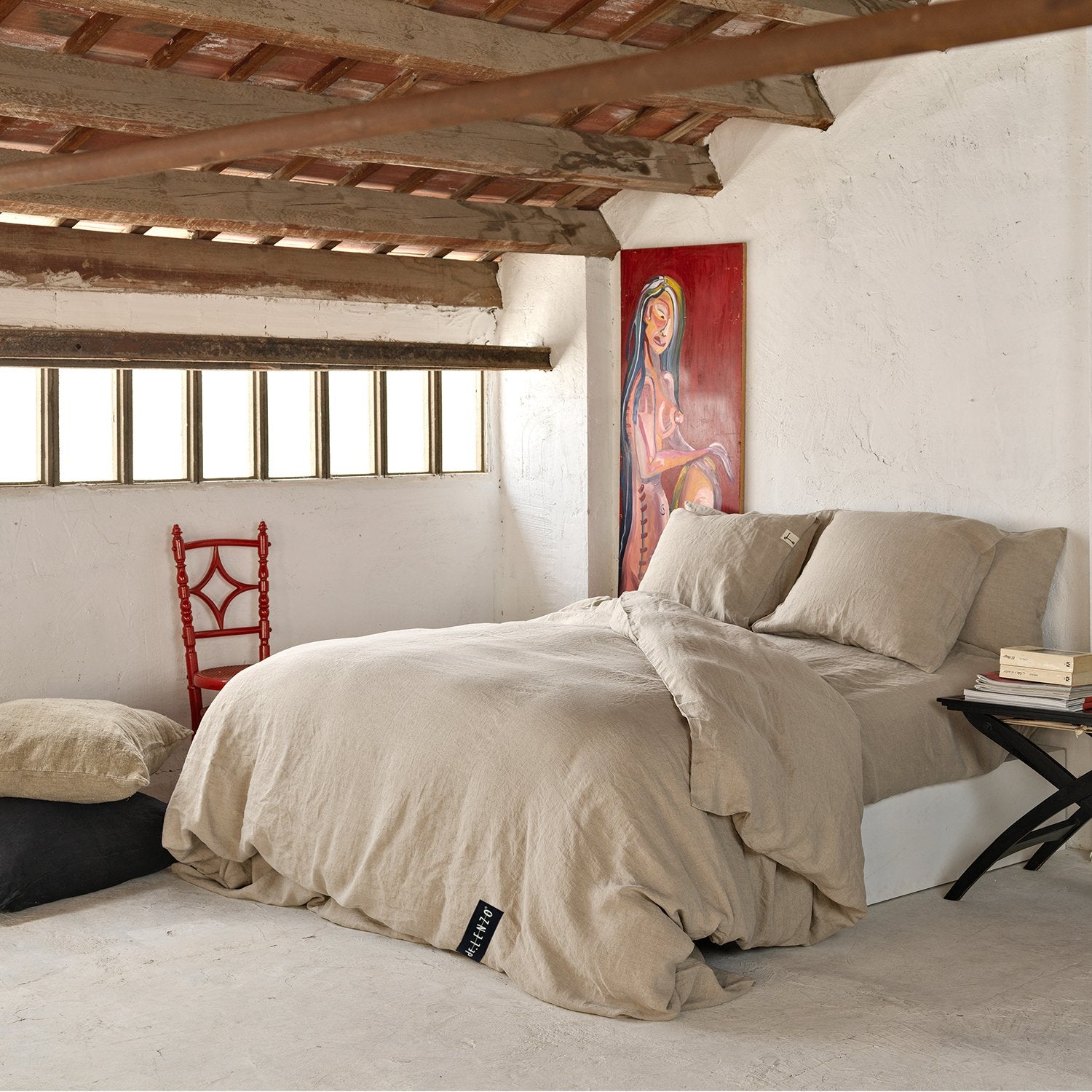 Juego completo de lino lavado natural.