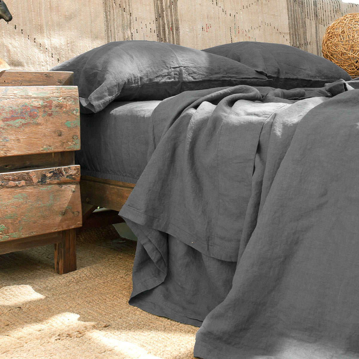 Juego de sábanas de lino GRIS con almohadas