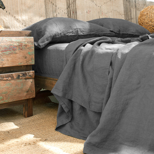 Juego de sábanas de lino GRIS con almohadas