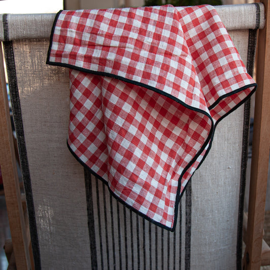 Pañitos de cocina Vichy rojo y blanco de lino de 19gr/m2