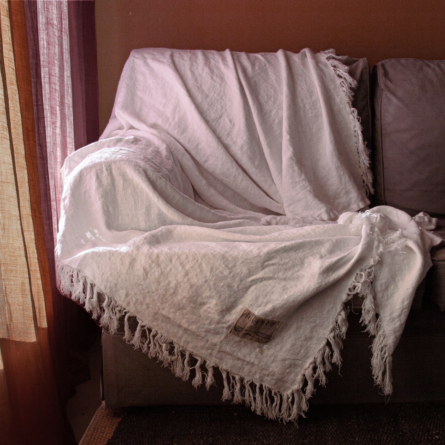 Plaid de lino blanco para sofá