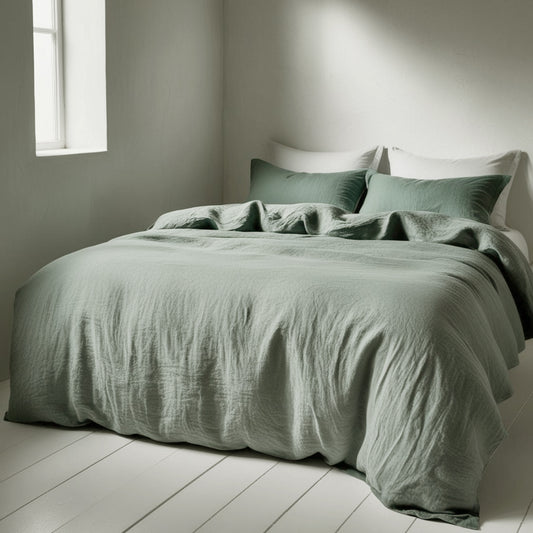 Juego completo lino reversible VERDE laurel&BLANCO-170gr/m2