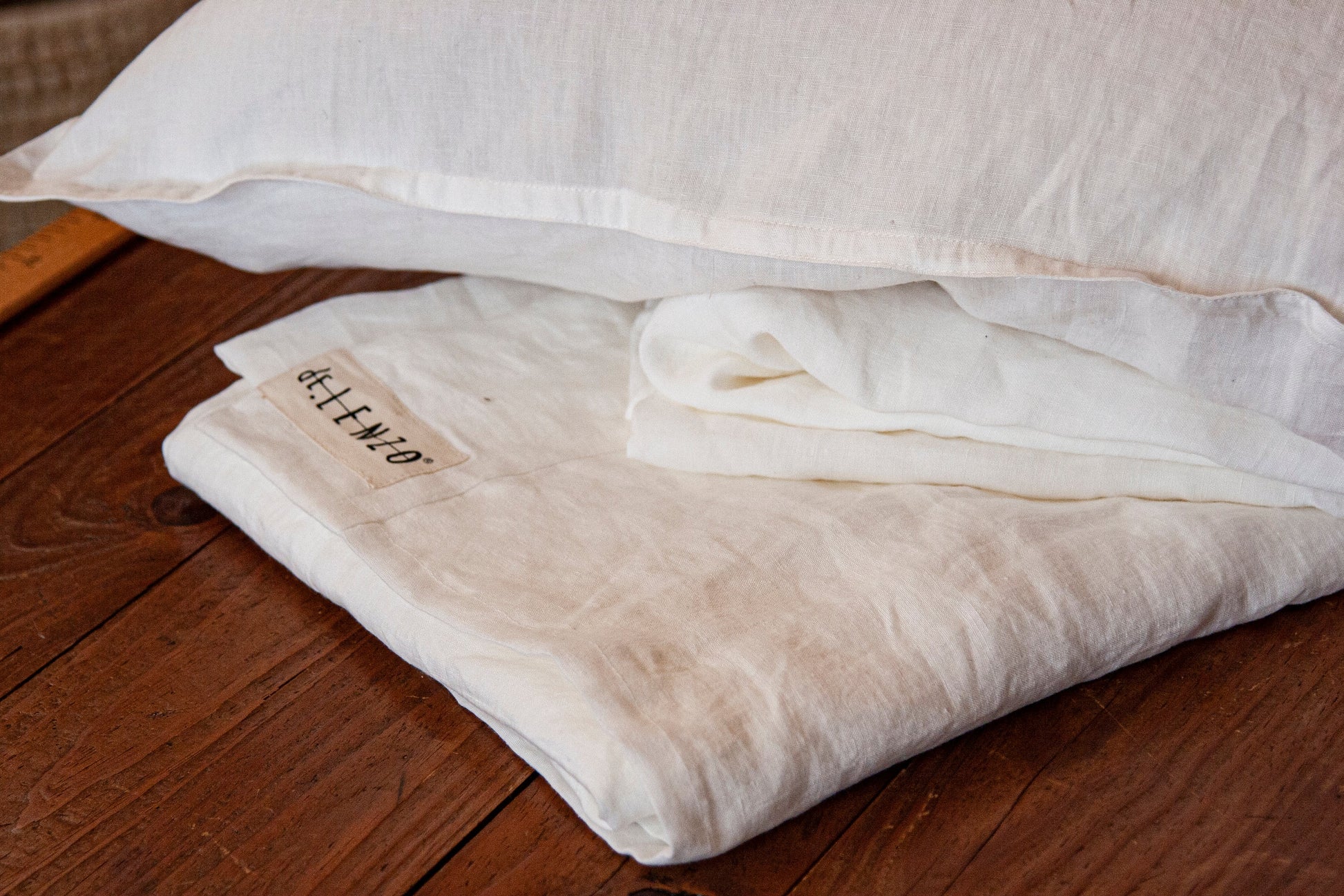 Juego de sábanas de lino BLANCO rústico-4 piezas 