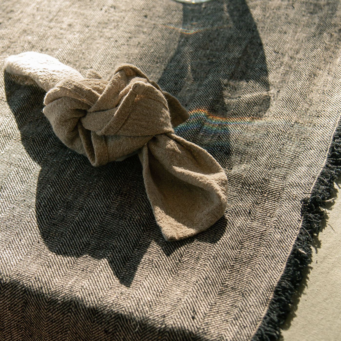 Caminos de mesa de lino JAIPUR desflecados