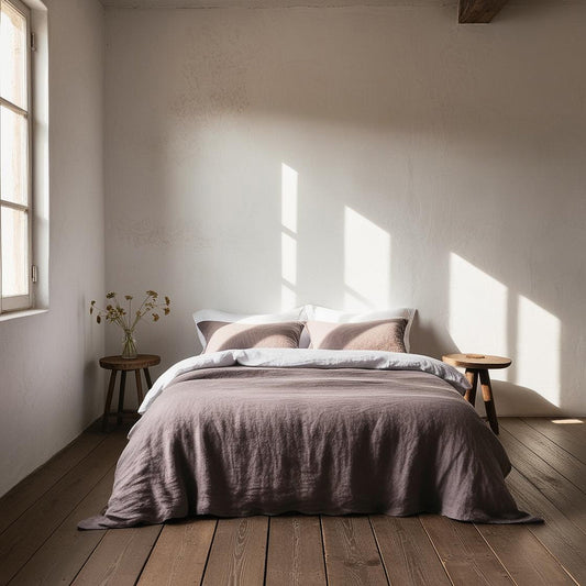 Juego completo lino reversible BERENJENA&BLANCO