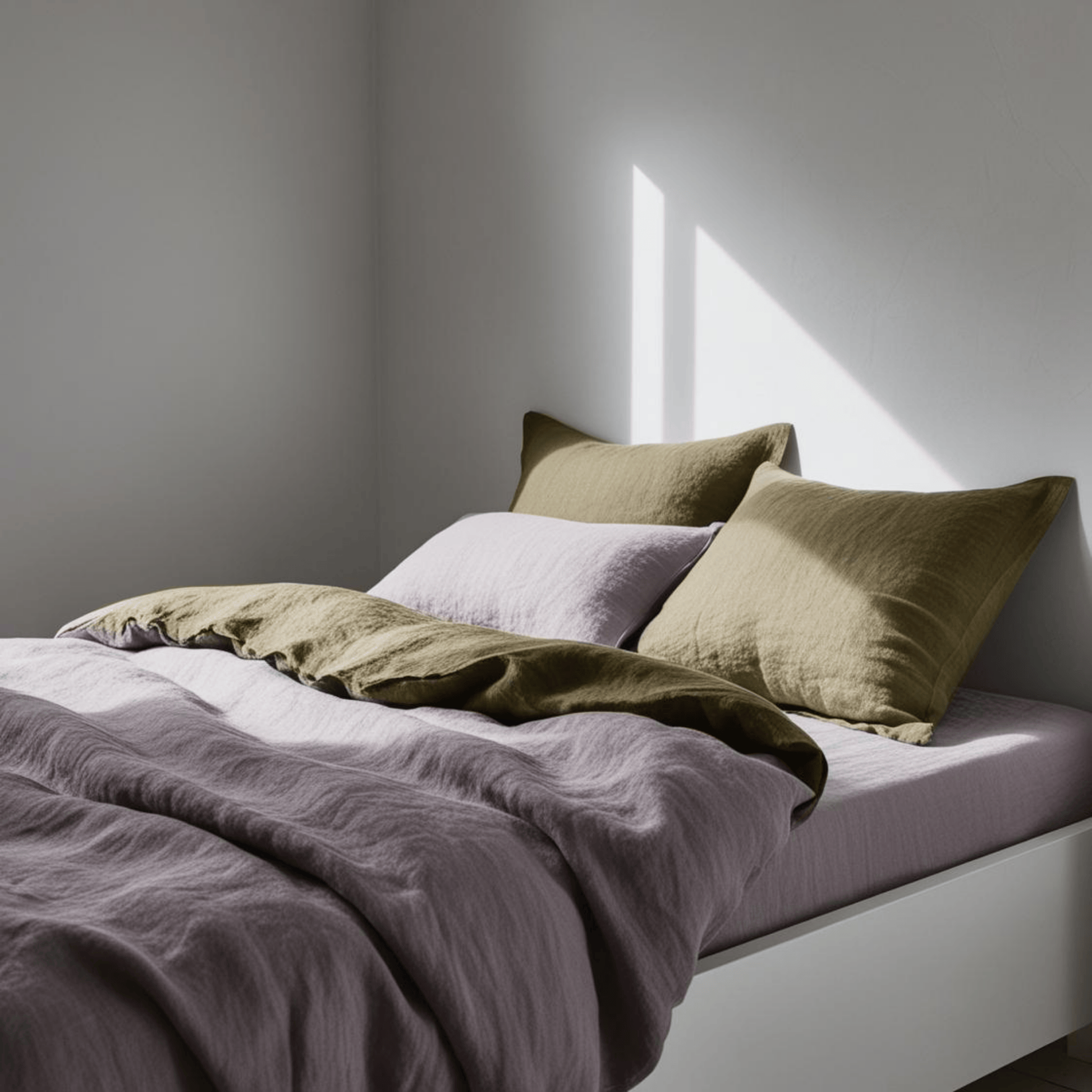 Detalle de funda bicolor malva de lino