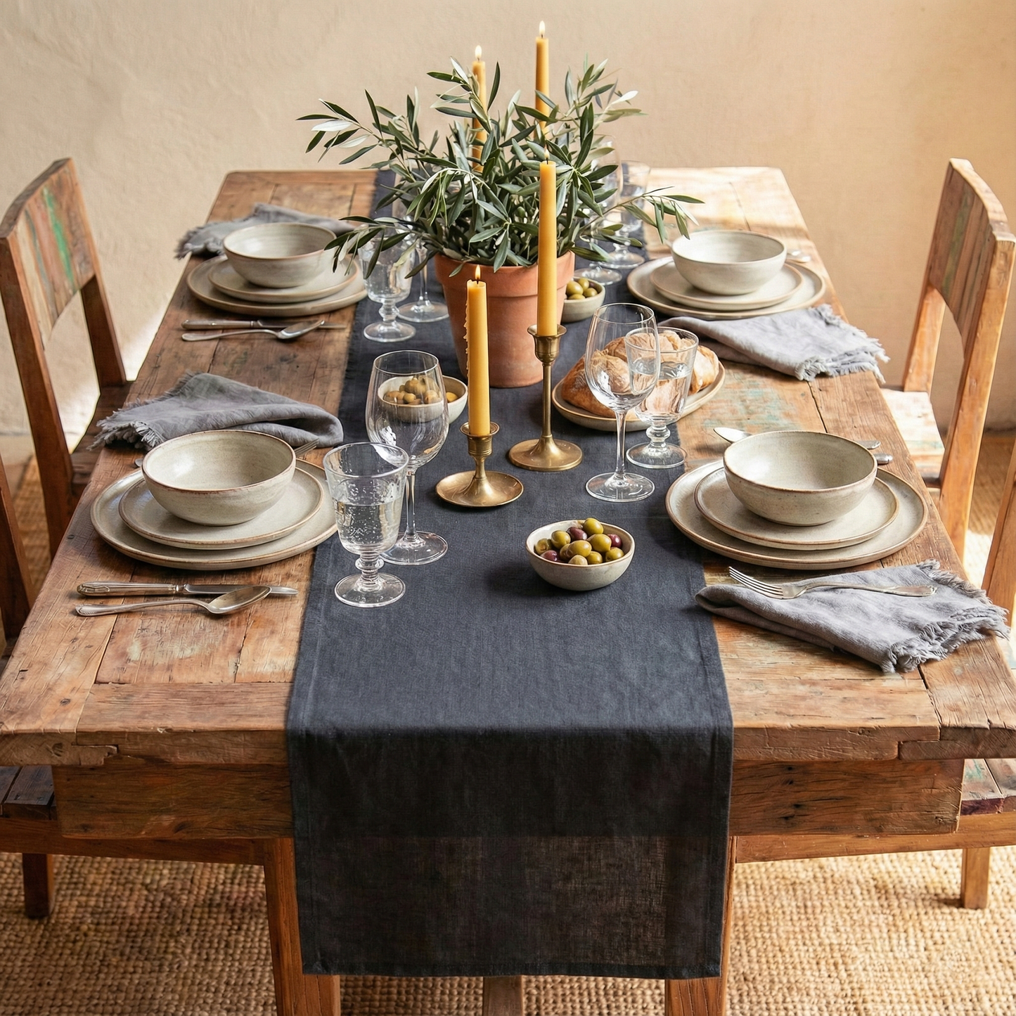 Caminos de mesa de lino MARRAKECH hilo de color