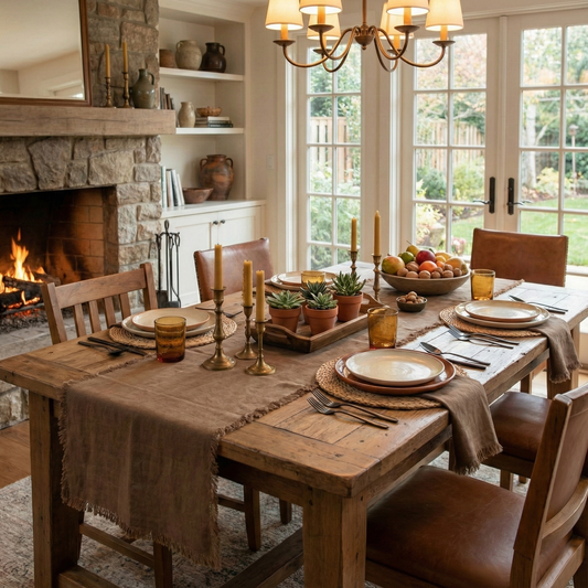 Caminos de mesa de lino MARRAKECH desflecados