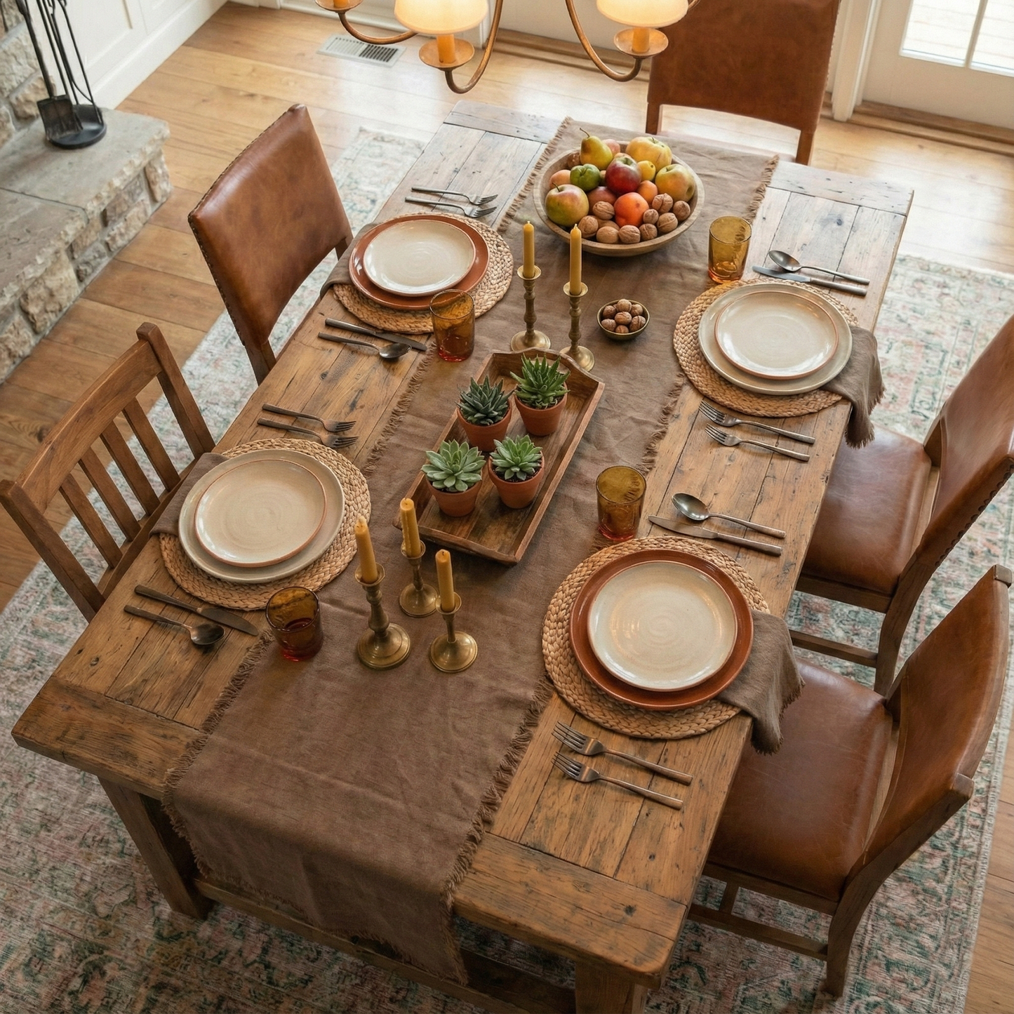 Caminos de mesa de lino MARRAKECH desflecados