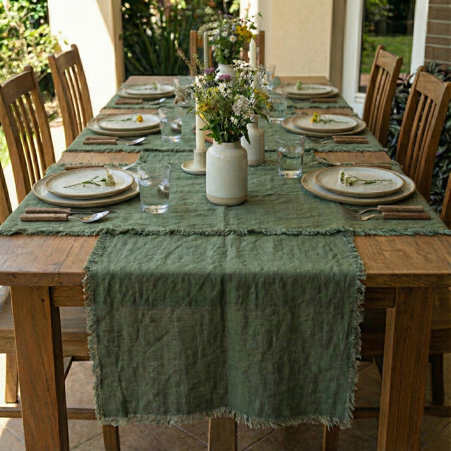 Caminos de mesa de lino MARRAKECH desflecados