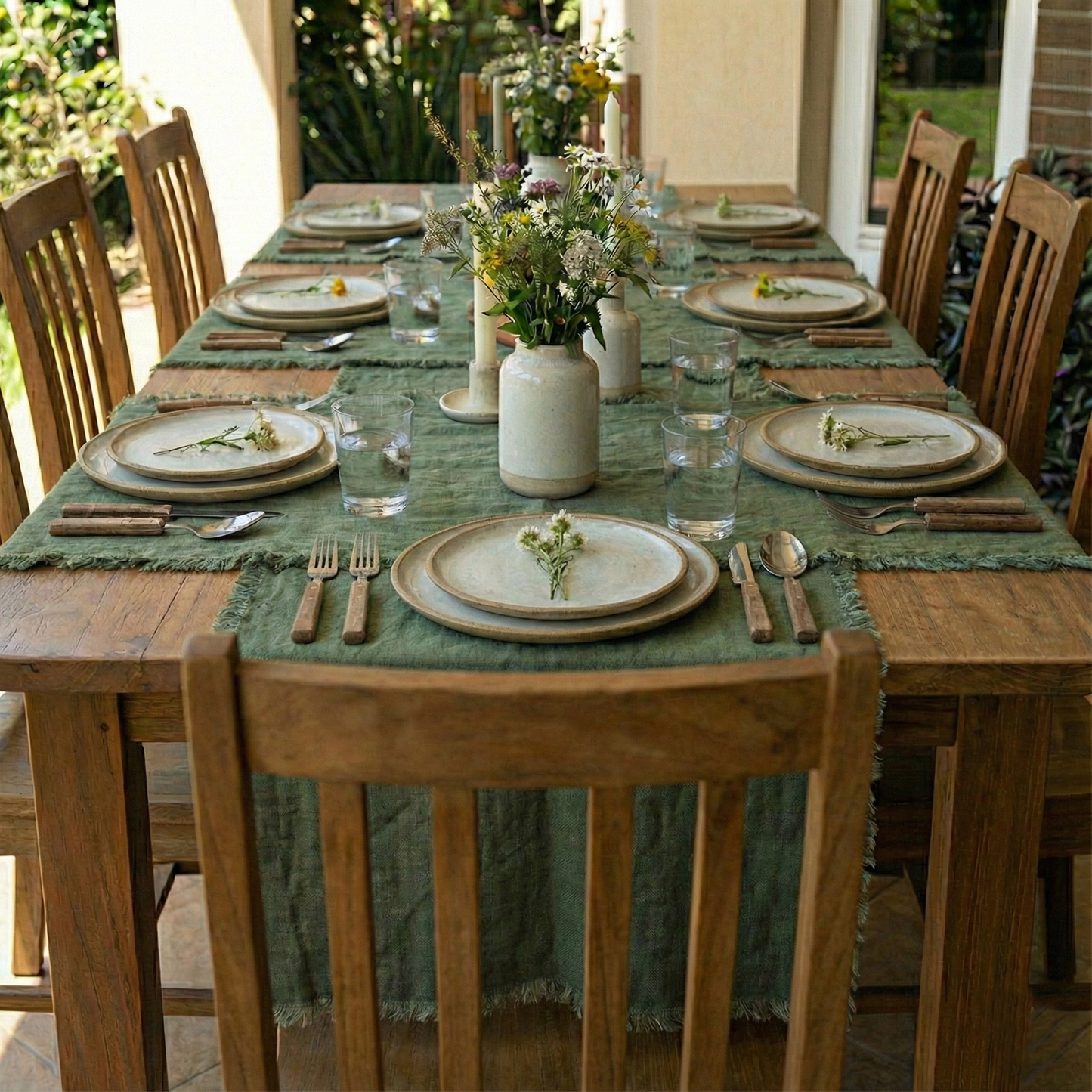 Caminos de mesa de lino MARRAKECH desflecados