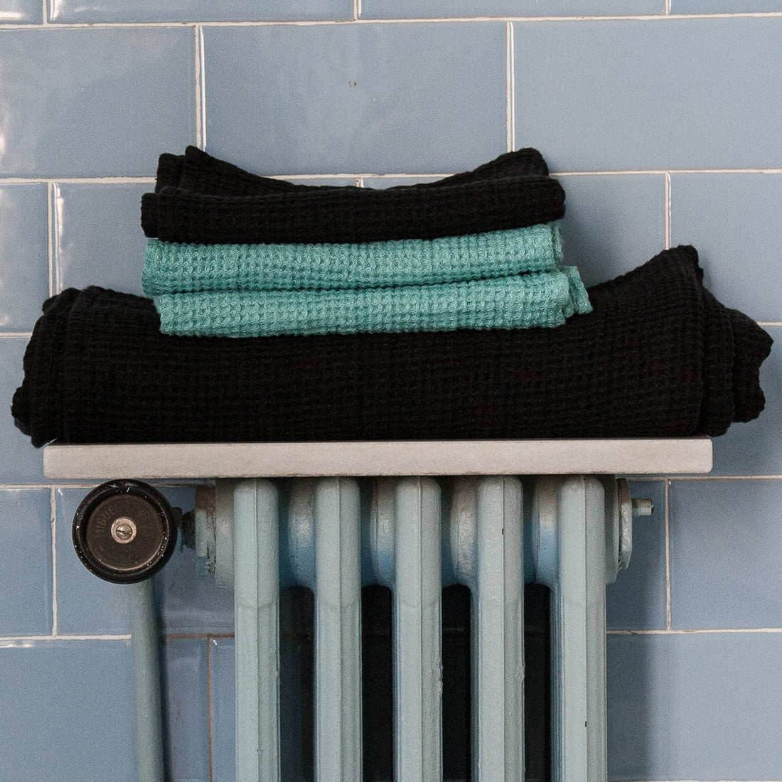 Juego de toallas gofre de lino VERDE AGUA