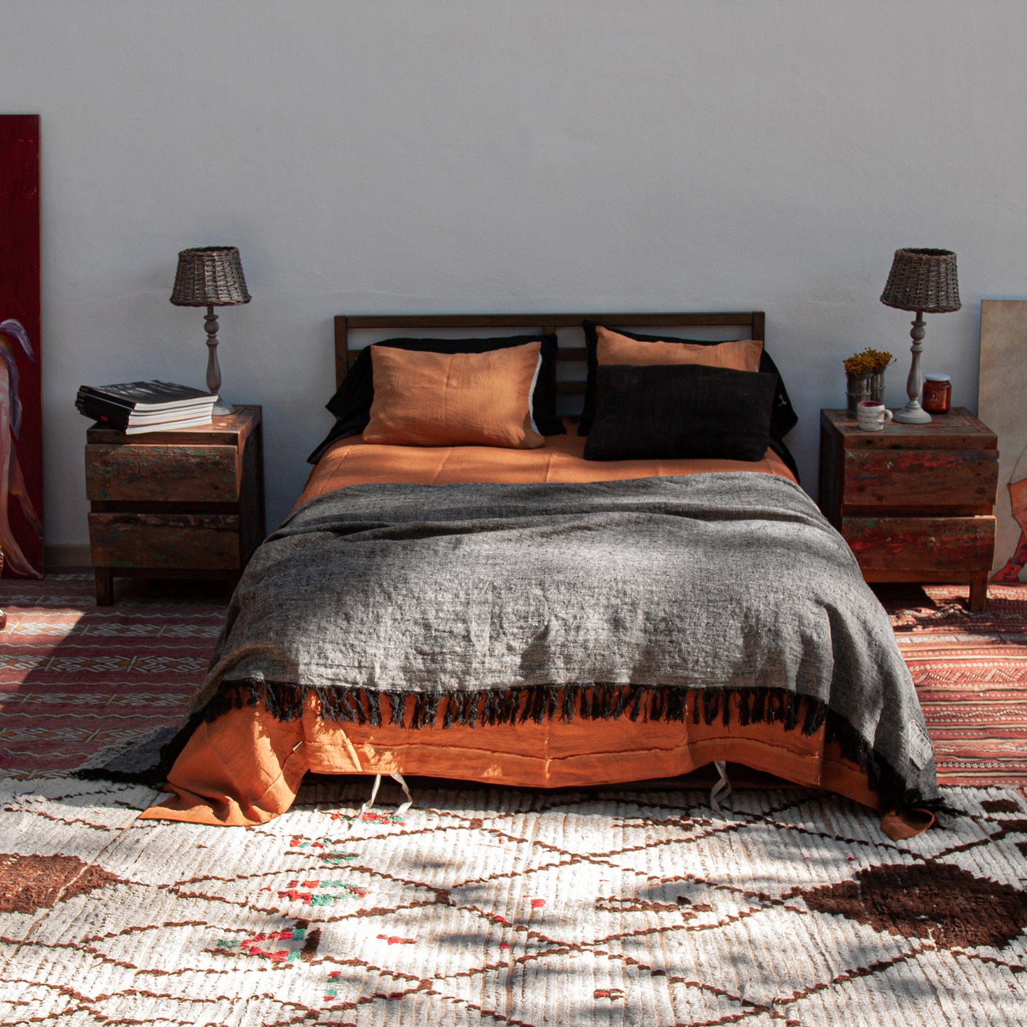 Plaid de lino negro jaspeado