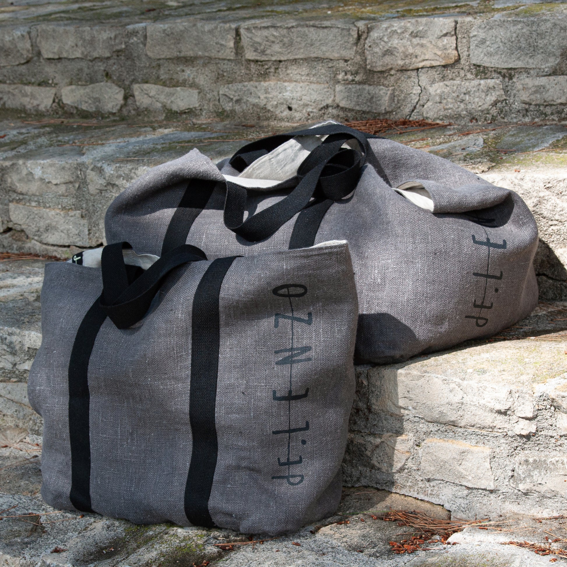 Shopper bag L -GRIS - dE.LENZO a mano