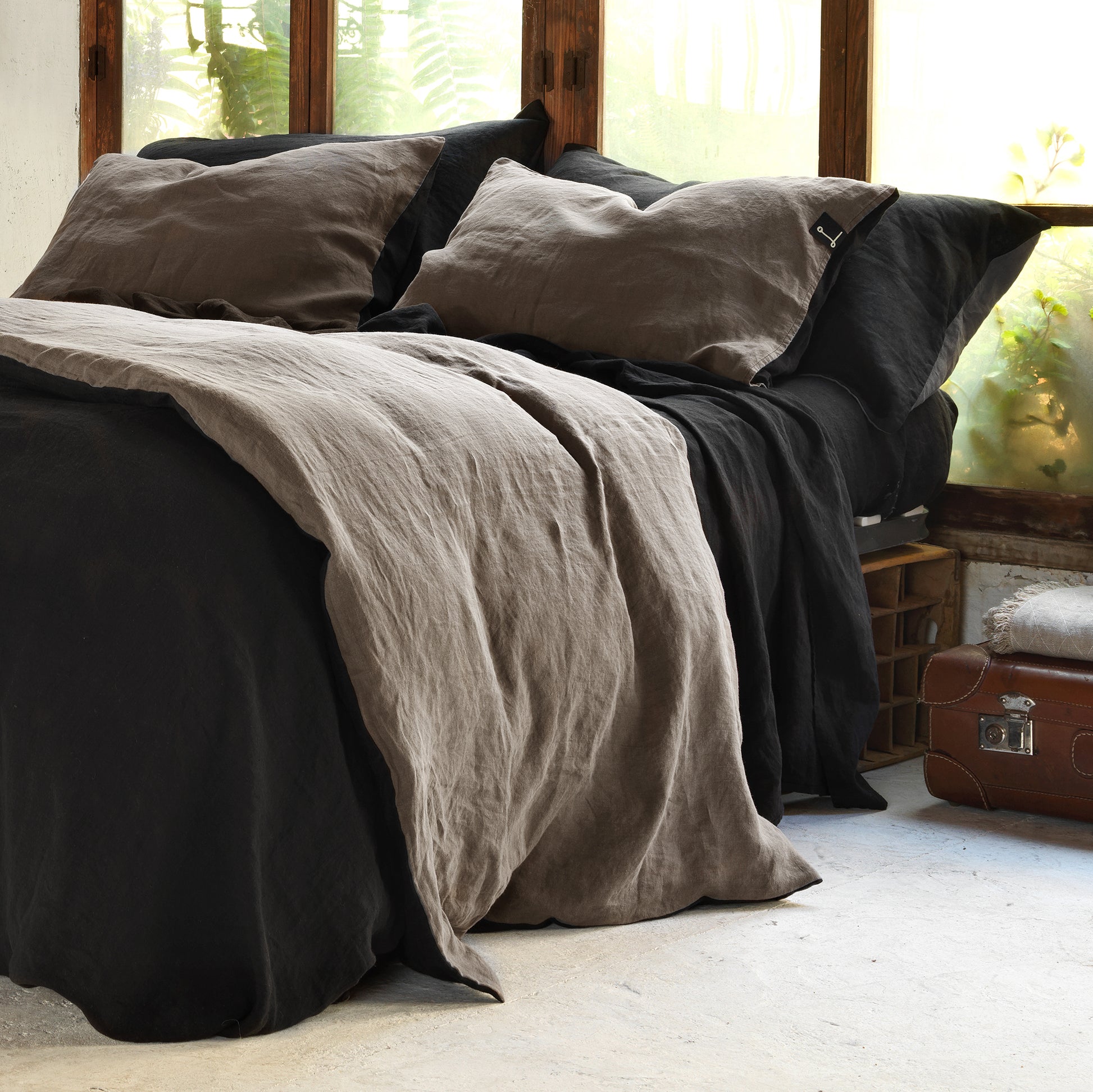 Juego completo de lino bicolor NATURAL&NEGRO - dE.LENZO 