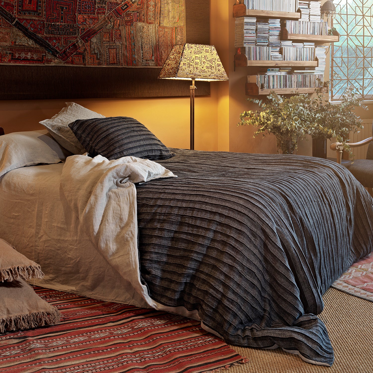 Funda nórdica de lino plisado reversible 