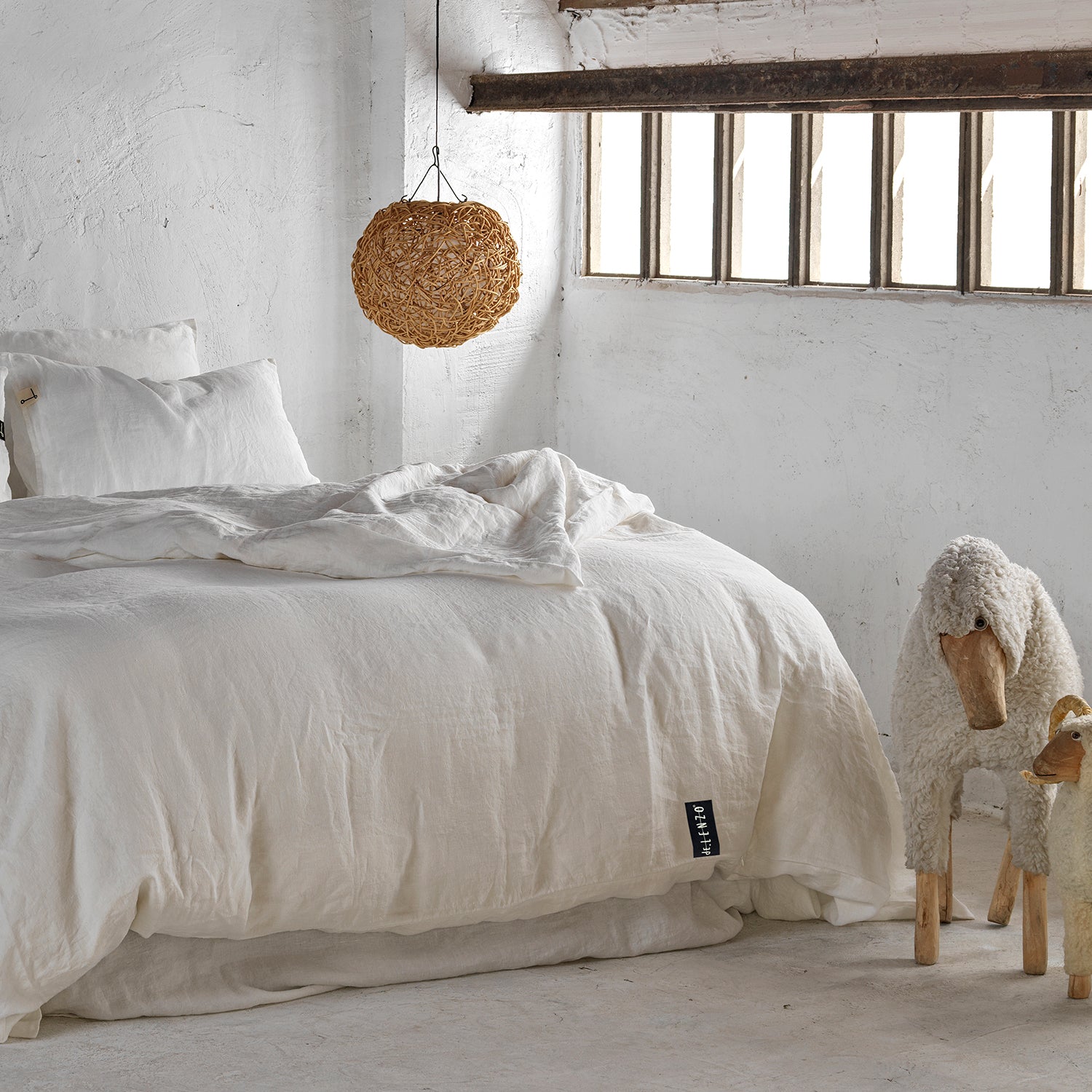 Juego de cama de 4 piezas de lino blanco