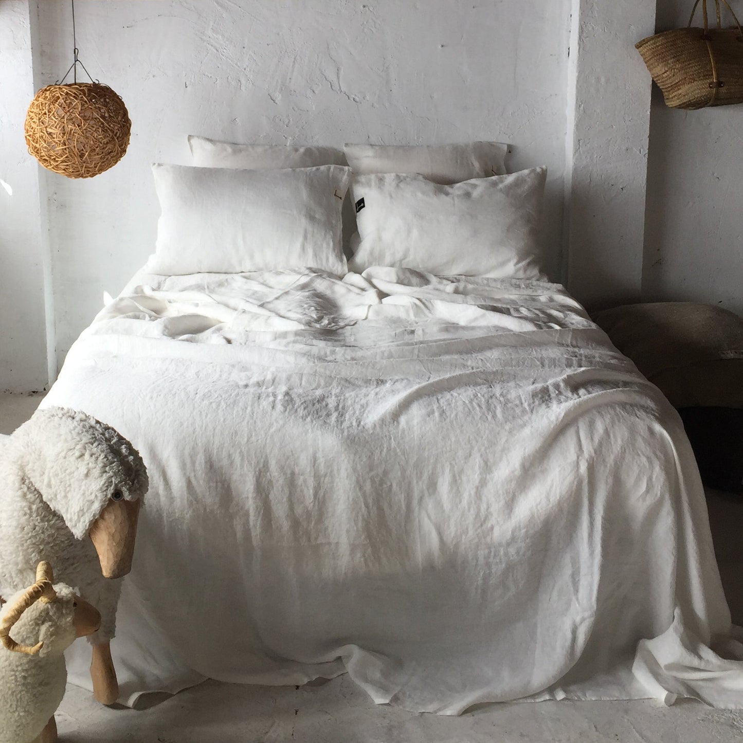 Juego de sábanas de lino BLANCO rústico  - dE.LENZO 