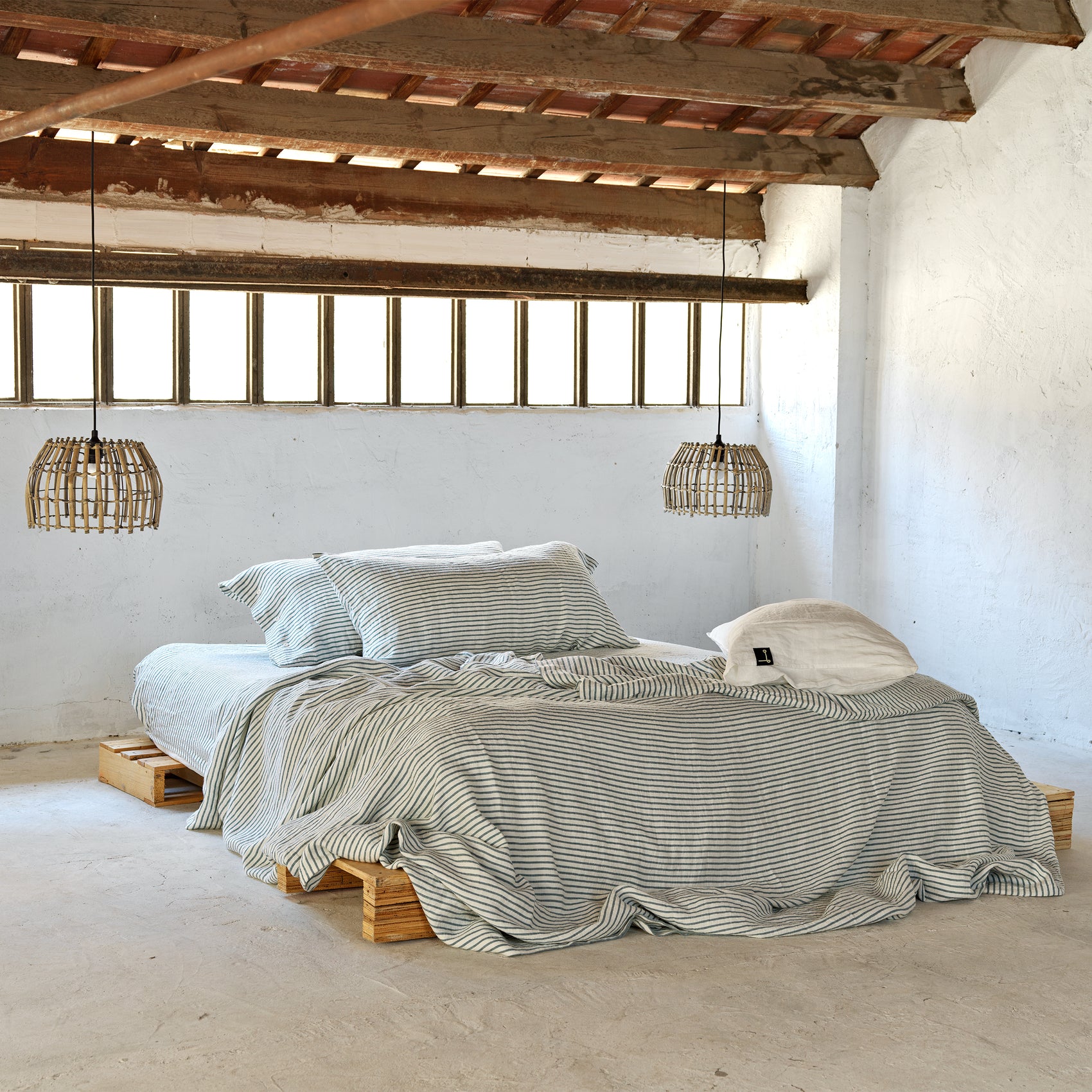 Juego sábanas lino MARINERAS VERDES - dE.LENZO 