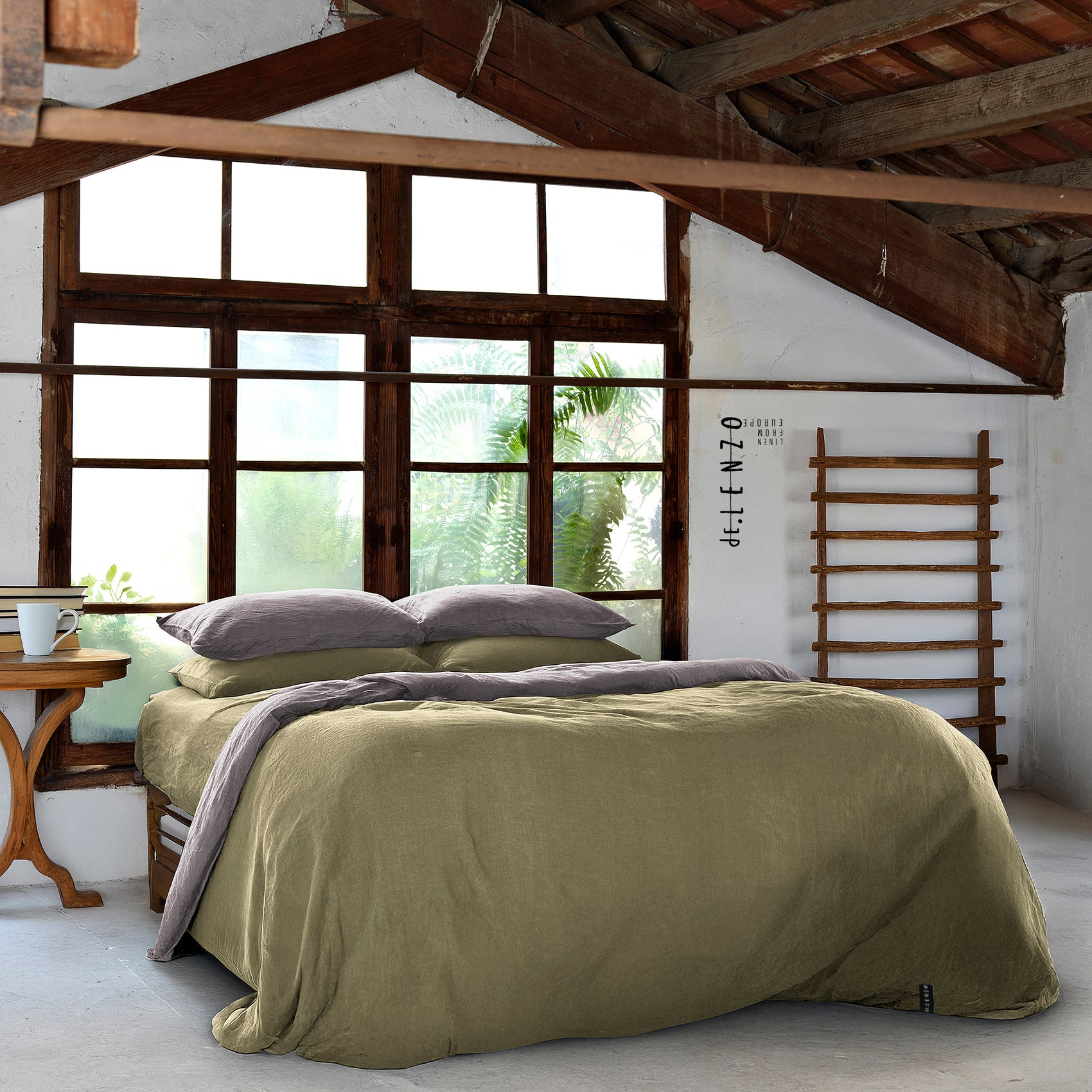 Juego completo lino bicolor GRIS&OLIVO-190gr/m2