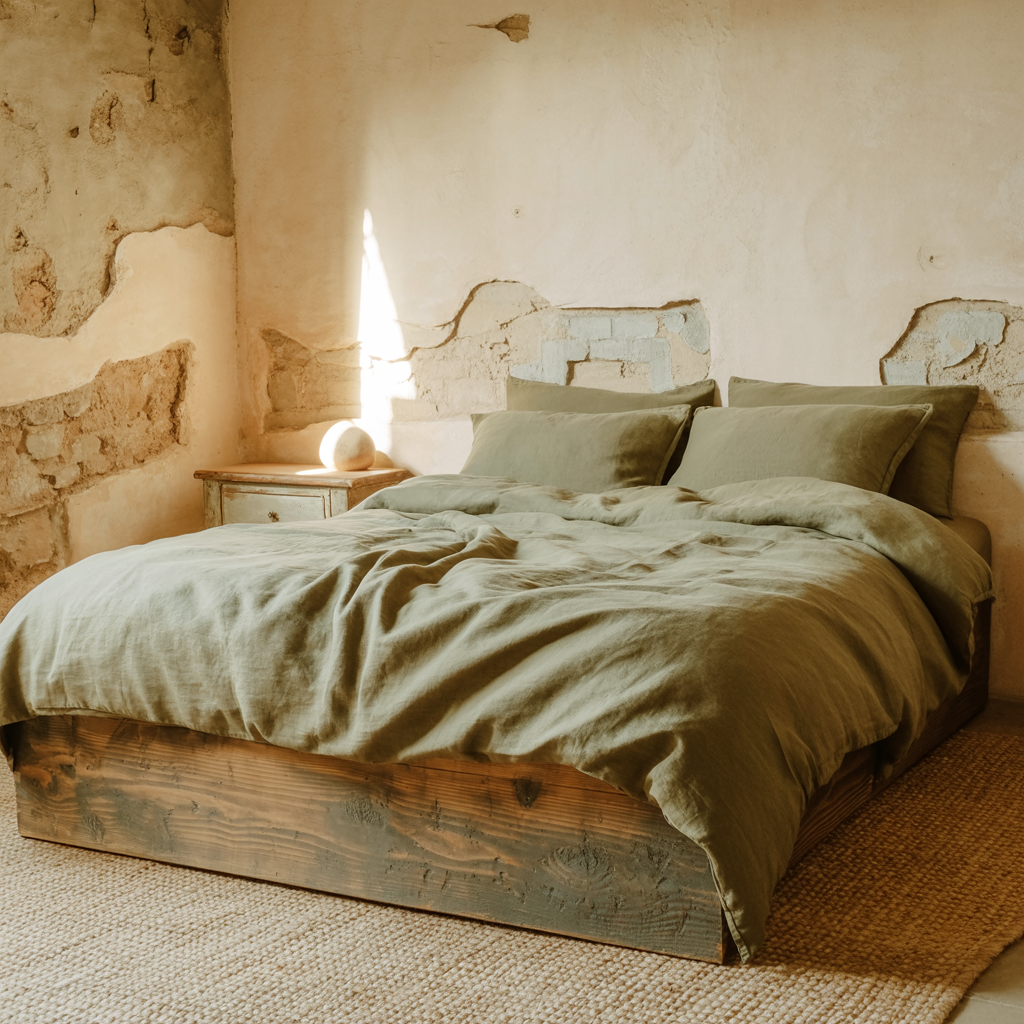 Juego completo lino verde OLIVA-190gr/m2