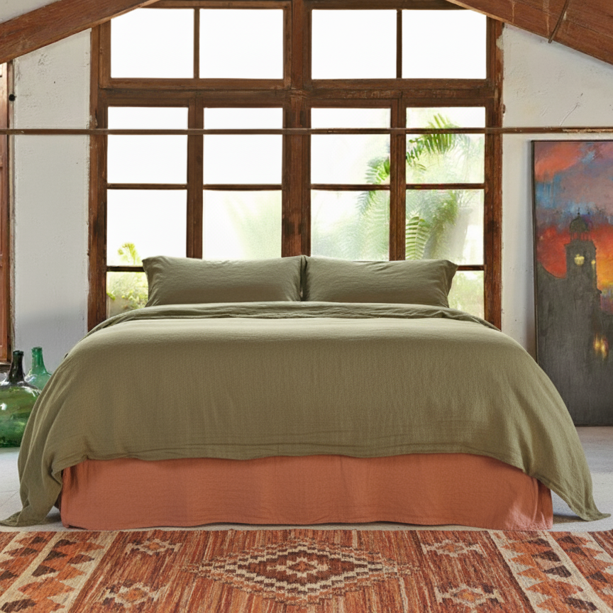 Juego completo lino verde OLIVA-190gr/m2