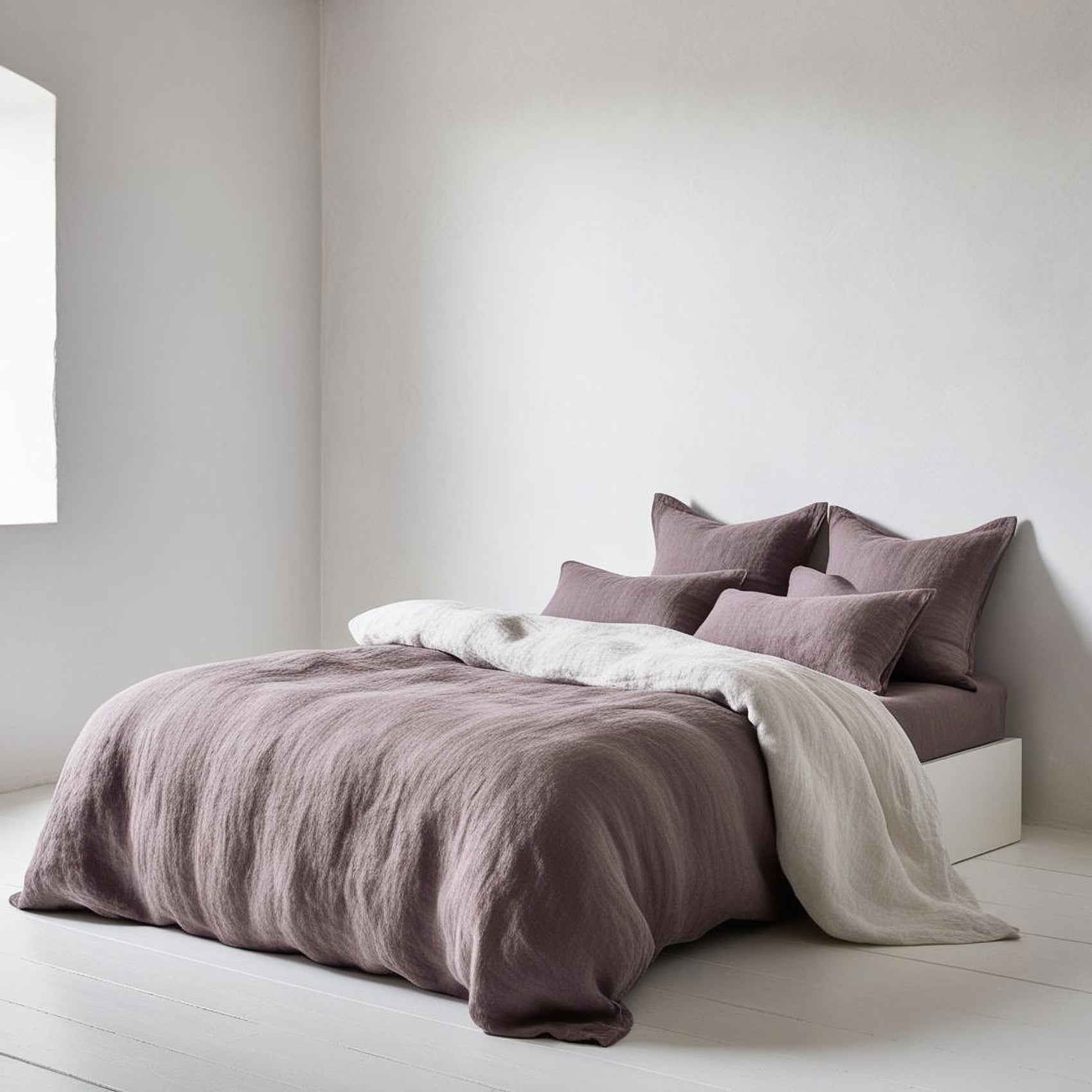 Juego completo lino reversible BERENJENA&BLANCO