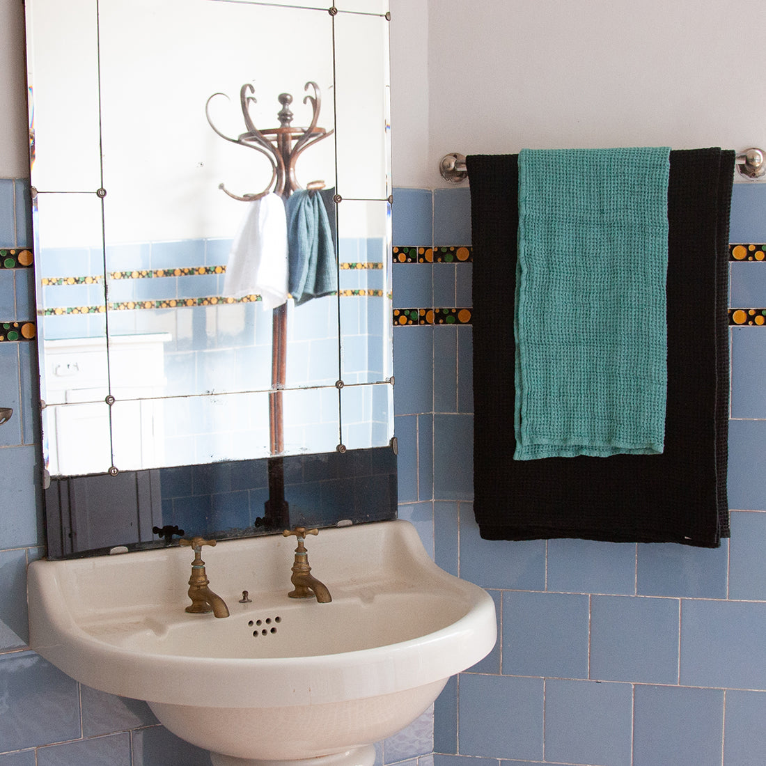 Juego de toallas gofre de lino VERDE AGUA